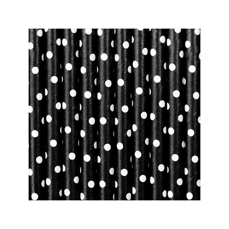 Rurki papierowe czarne w białe kropki 19,5cm 10szt - 1