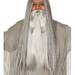 Sztuczna broda z wąsami siwa długa czarodziej