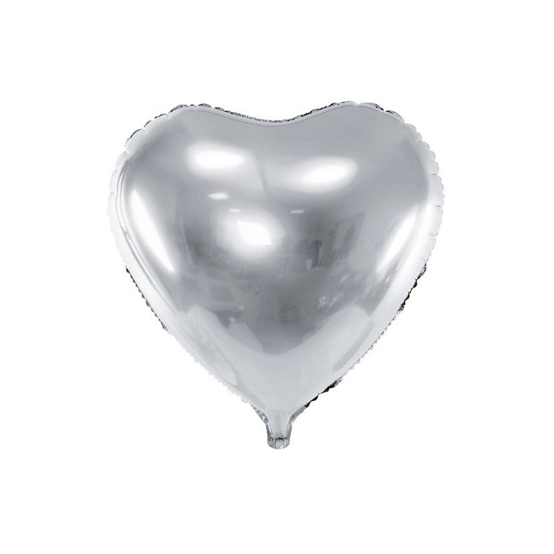 Balon foliowy metaliczny 45cm serce srebrny - 1