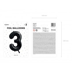 Balon foliowy cyfra 3 czarny urodziny dekoracja - 6