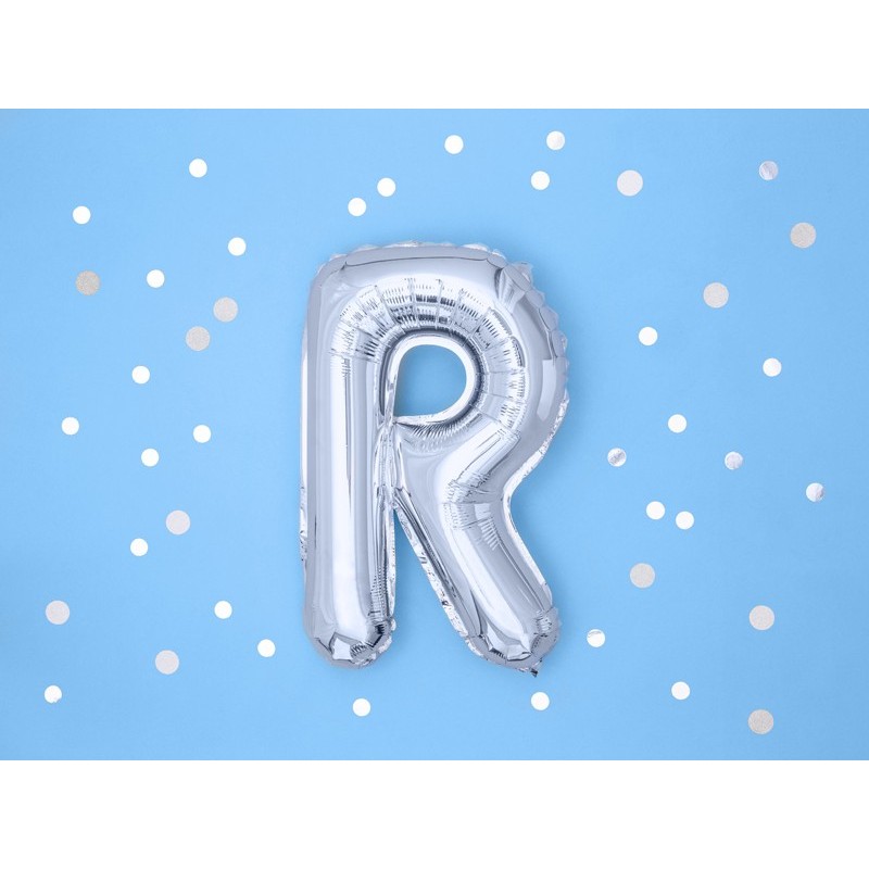 Balon foliowy w kształcie litery litera R srebrna - 3