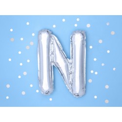 Balon foliowy w kształcie litery litera N srebrna - 2