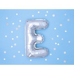 Balon foliowy w kształcie litery litera E srebrna - 2