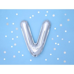 Balon foliowy w kształcie litery litera V srebrna - 2