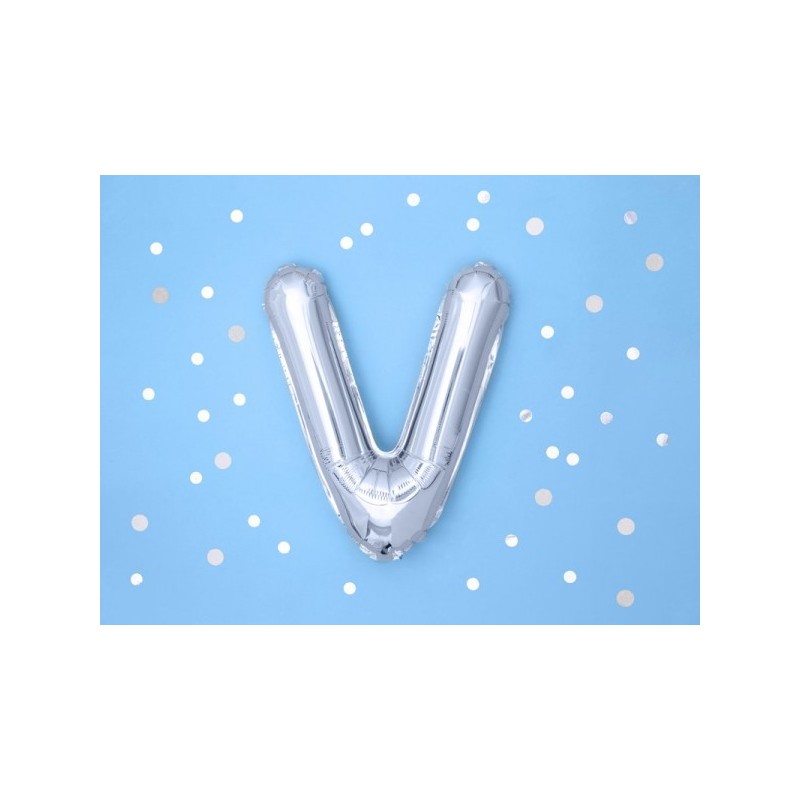 Balon foliowy w kształcie litery litera V srebrna - 2