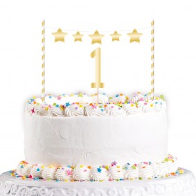 Dekoracja topper na tort ciasto roczek 1 urodziny złota 19cm - 1