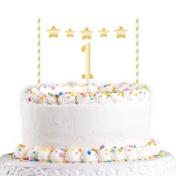 Dekoracja topper na tort ciasto roczek 1 urodziny złota 19cm