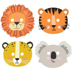 Maski papierowe dla dzieci na urodziny Safari 8szt