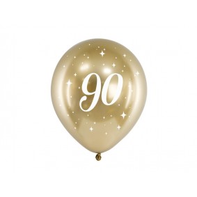 Balony lateksowe urodzinowe 90 metaliczny złoty - 1