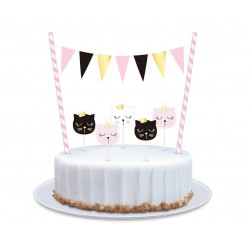 Topper świeczki na tort girlanda kotki pastelowe