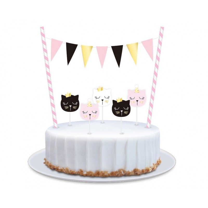 Topper świeczki na tort girlanda kotki pastelowe - 1