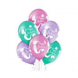 Balony lateksowe kolorowe urodzinowe syrenki hel