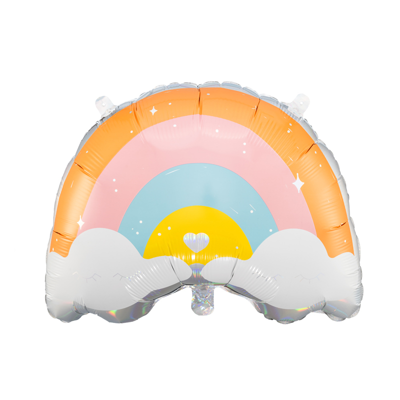 Balon foliowy na hel Tęcza z chmurkami pastelowa - 1