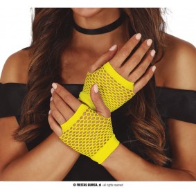 Rękawiczki z siatki bez palców neonowe żółte 11cm - 1