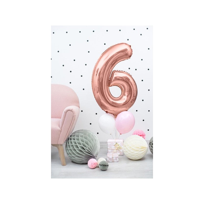 Balon foliowy cyfra 6 różowe złoto 34' na urodziny - 2