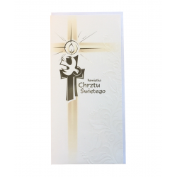 Kartka Pamiątka Chrzest Święty biała złoty krzyż