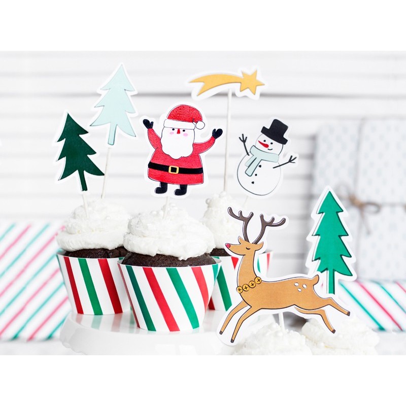 Toppery dekoracje świąteczne na tort Merry Xmas 12,5-18,5cm 7 sztuk - 2