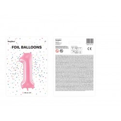Duży Balon foliowy 86cm różowe cyfra 1 jeden hel - 2