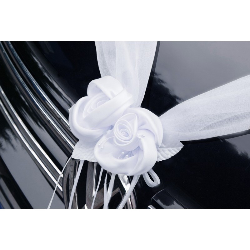 Girlanda do auta biała satynowa róża na wesele - 3