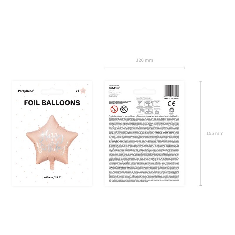 Balon foliowy gwiazdka urodzinowy na hel różowy - 4