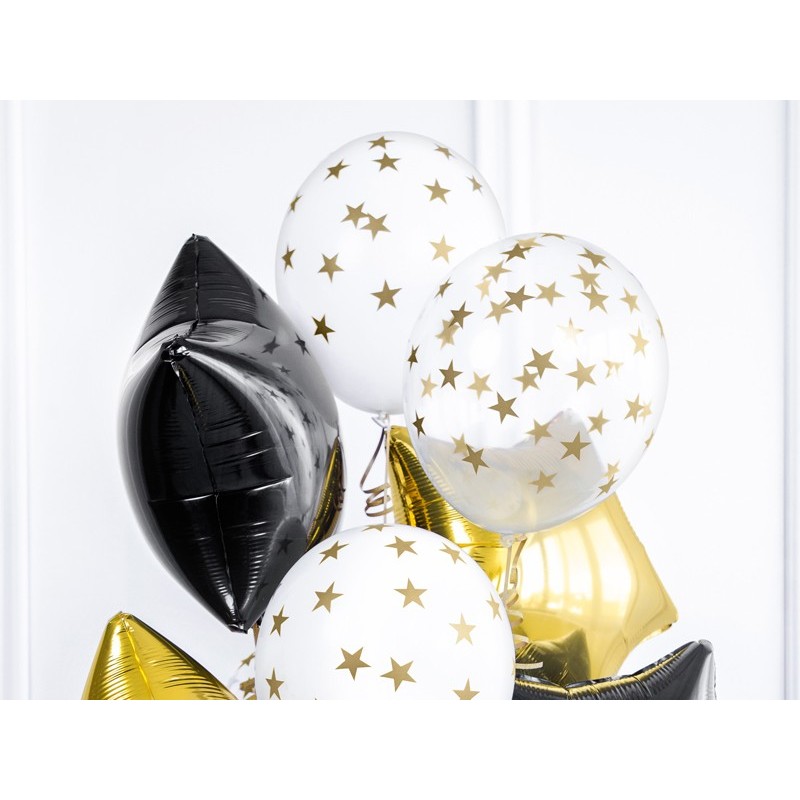 Balony przezroczyste transparentne w złote gwiazdki 6szt - 2