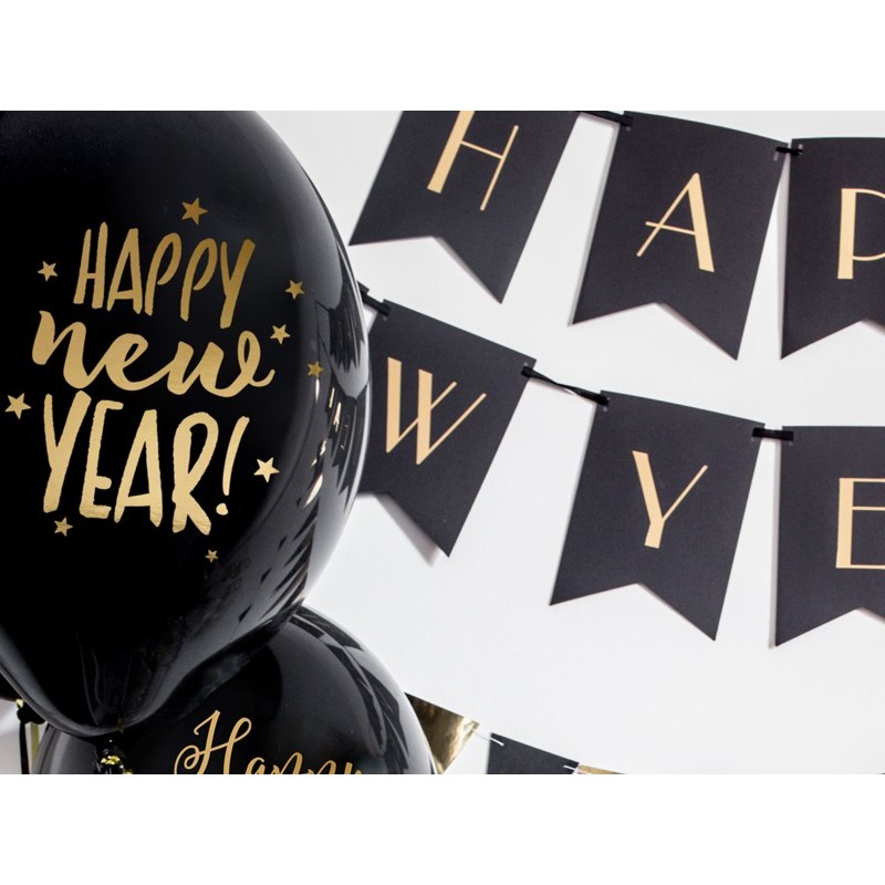 Balony czarne na sylwestra 30cm Happy New Year czarne 50sztuk - 2