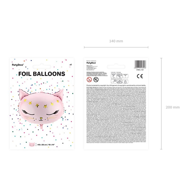 Balon foliowy Kotek pastelowy różowy gwiazdki hel - 3