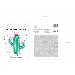 Balon foliowy na hel Kaktus zielony kwiaty różowe - 3
