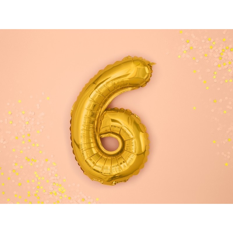 Balon foliowy złoty cyfra 6 urodziny dekoracja - 3