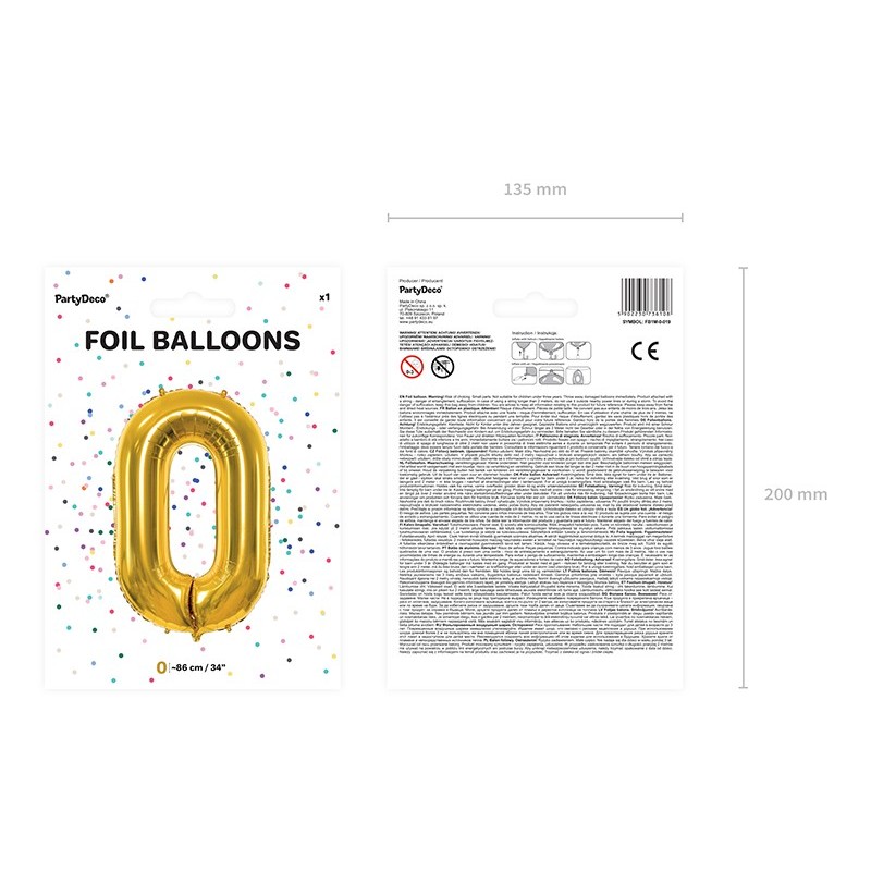 Duży Balon złoty foliowy cyfra 0 zero na hel - 2
