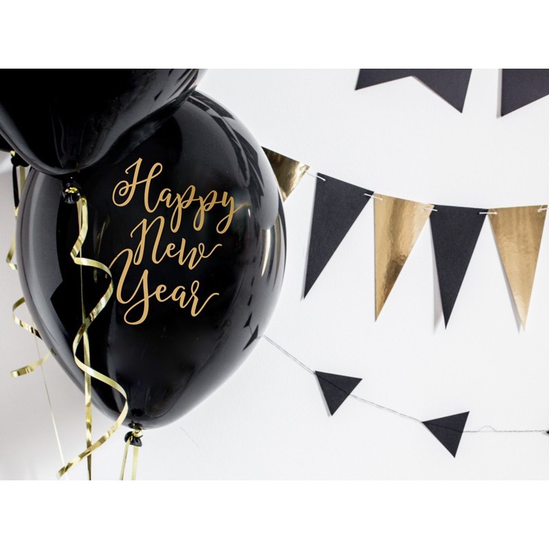 Balony czarne gumowe na sylwestra 30cm Happy New Year 6 szt - 2