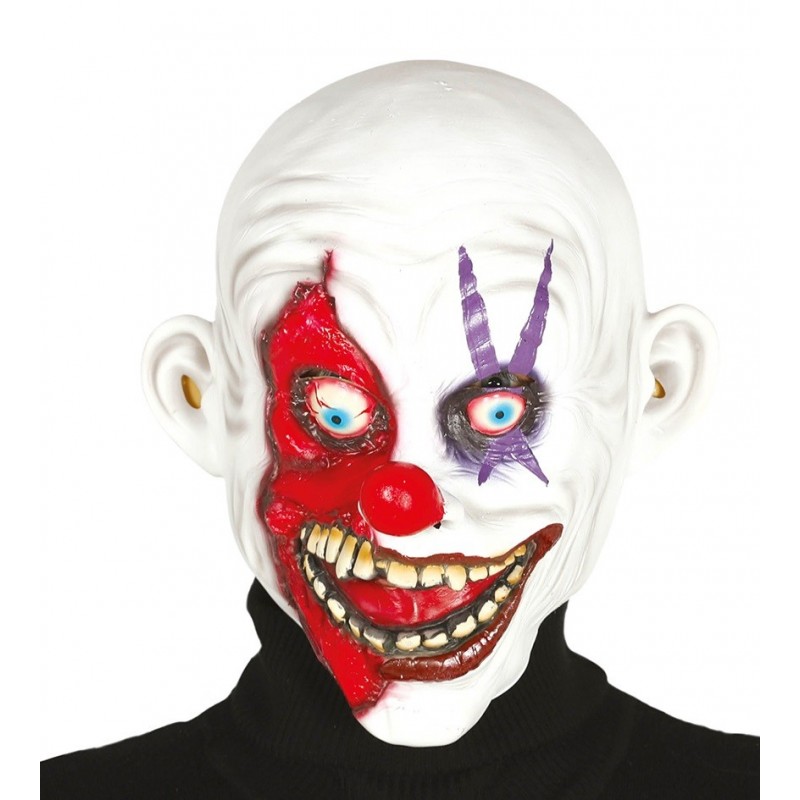 Maska uśmiechnięty biały klaun lateksowa na głowę - 1