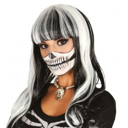 Długa peruka damska biało-czarna z grzywką cosplay