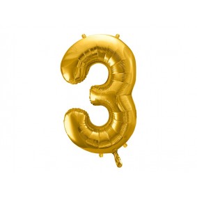Balon foliowy cyfra 3 duży złoty urodzinowy na hel - 1