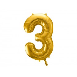Balon foliowy cyfra 3 duży złoty urodzinowy na hel - 1