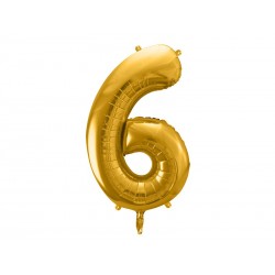Duży Balon złoty foliowy 86cm cyfra 6 sześć na hel powietrze - 1