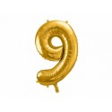 Duży Balon złoty foliowy cyfra 9 dziewięć na hel - 1
