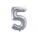 Balon foliowy cyfra 5 srebrna 34'' urodzinowa - 1