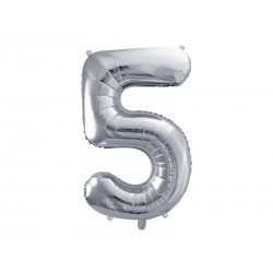 Balon foliowy cyfra 5 duża srebrna urodzinowa 34''
