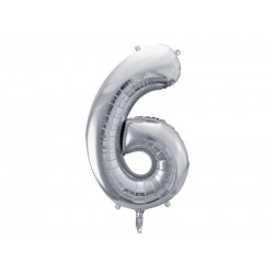 Balon foliowy cyfra 6 srebrna 34'' urodzinowa - 1