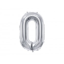 Balon foliowy cyfra 0 duża srebrna urodzinowa hel