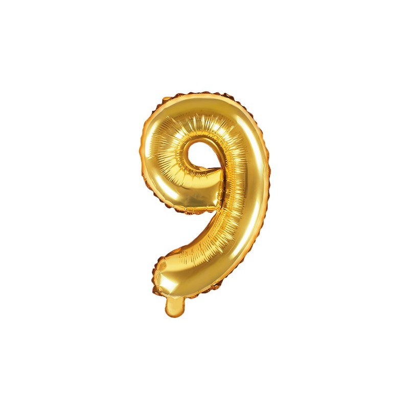 Balon foliowy złoty cyfra 9 dekoracja urodziny - 1