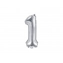 Balon foliowy cyfra 1 srebrne urodziny dekoracja - 1