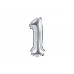 Balon foliowy cyfra 1 mała srebrna urodzinowa