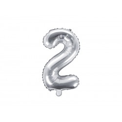 Balon foliowy cyfra 2 mała srebrna urodzinowa