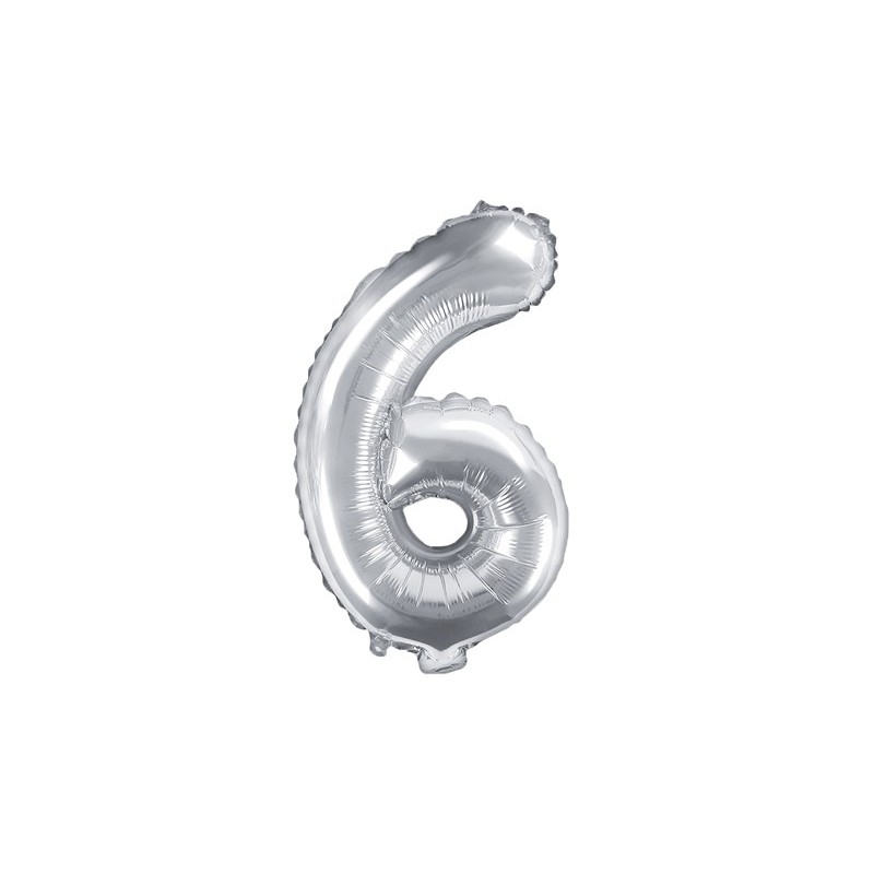 Balon foliowy srebrny cyfra 6 urodziny dekoracja - 1