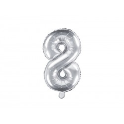 Balon foliowy cyfra 8 srebrna urodzinowa ozdobna
