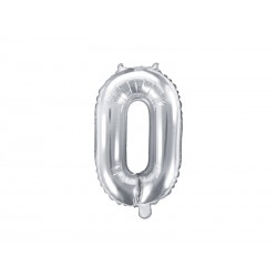 Balon foliowy cyfra 0 mała srebrna urodziny ozdoba