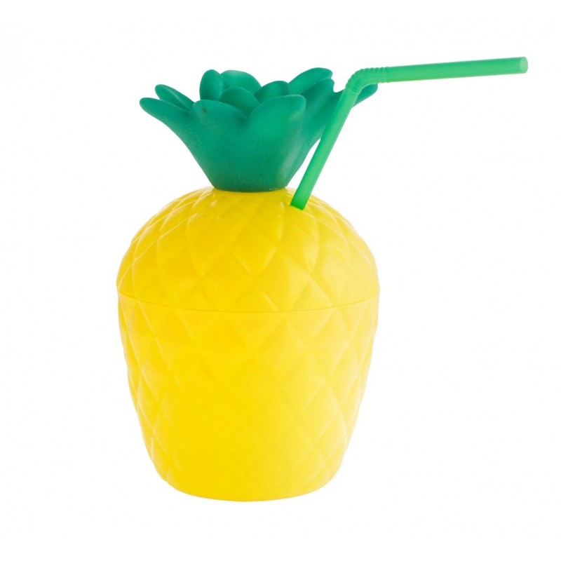 Kubek ozdobny plastikowy Ananas ze słomką żółty x1 - 1