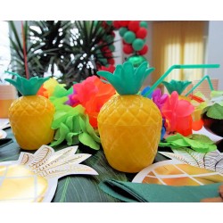 Kubek ozdobny plastikowy Ananas ze słomką żółty x1 - 3